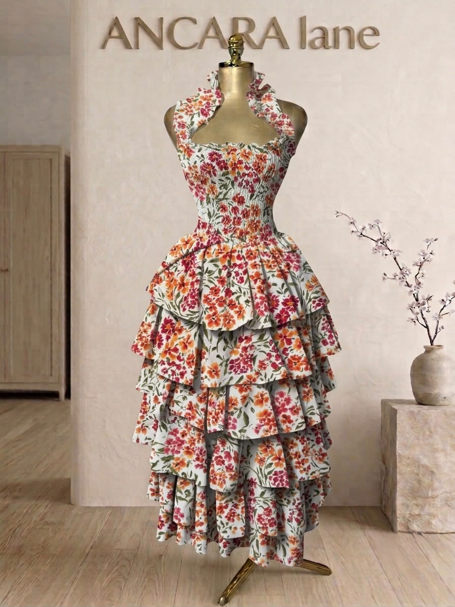Cream floral halter-neck dress from ANCARA